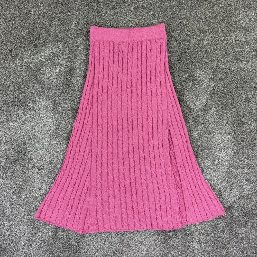 NEW Current Air Anthropologie Textured Cable Knit Midi Skirt Pink Rose Womens XS